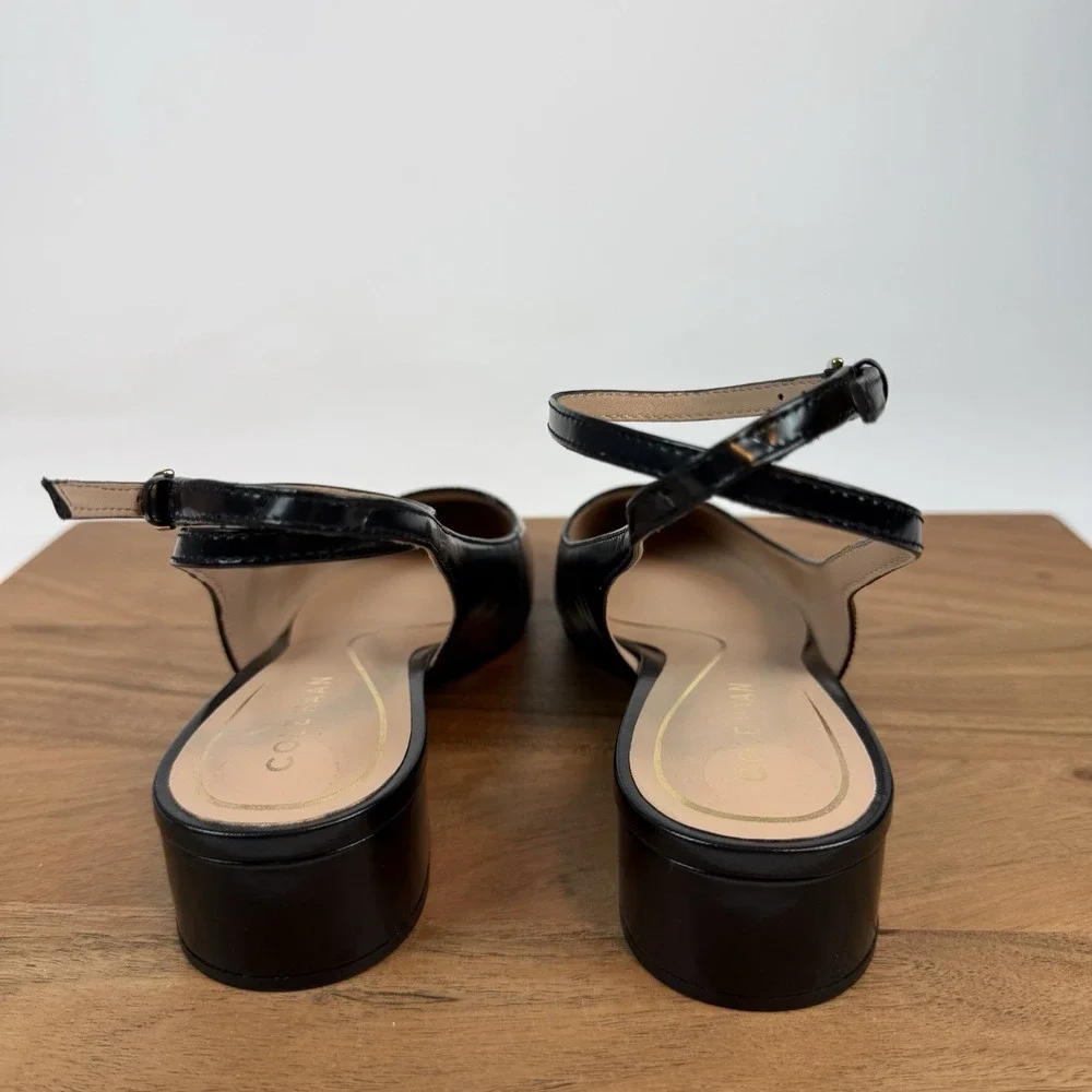 New NWOB Womens Cole Haan Paden Ankle Strap Black Leather Slingback Sandals 7.5B
